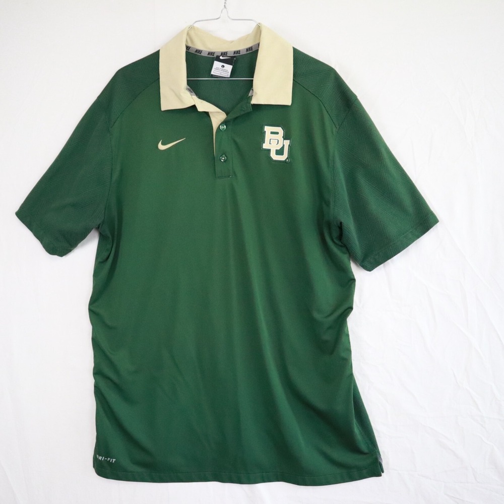 Baylor Bears Polo Shirt Mens Large Nike‎ Dri-Fit Golf Green Short Sleeve